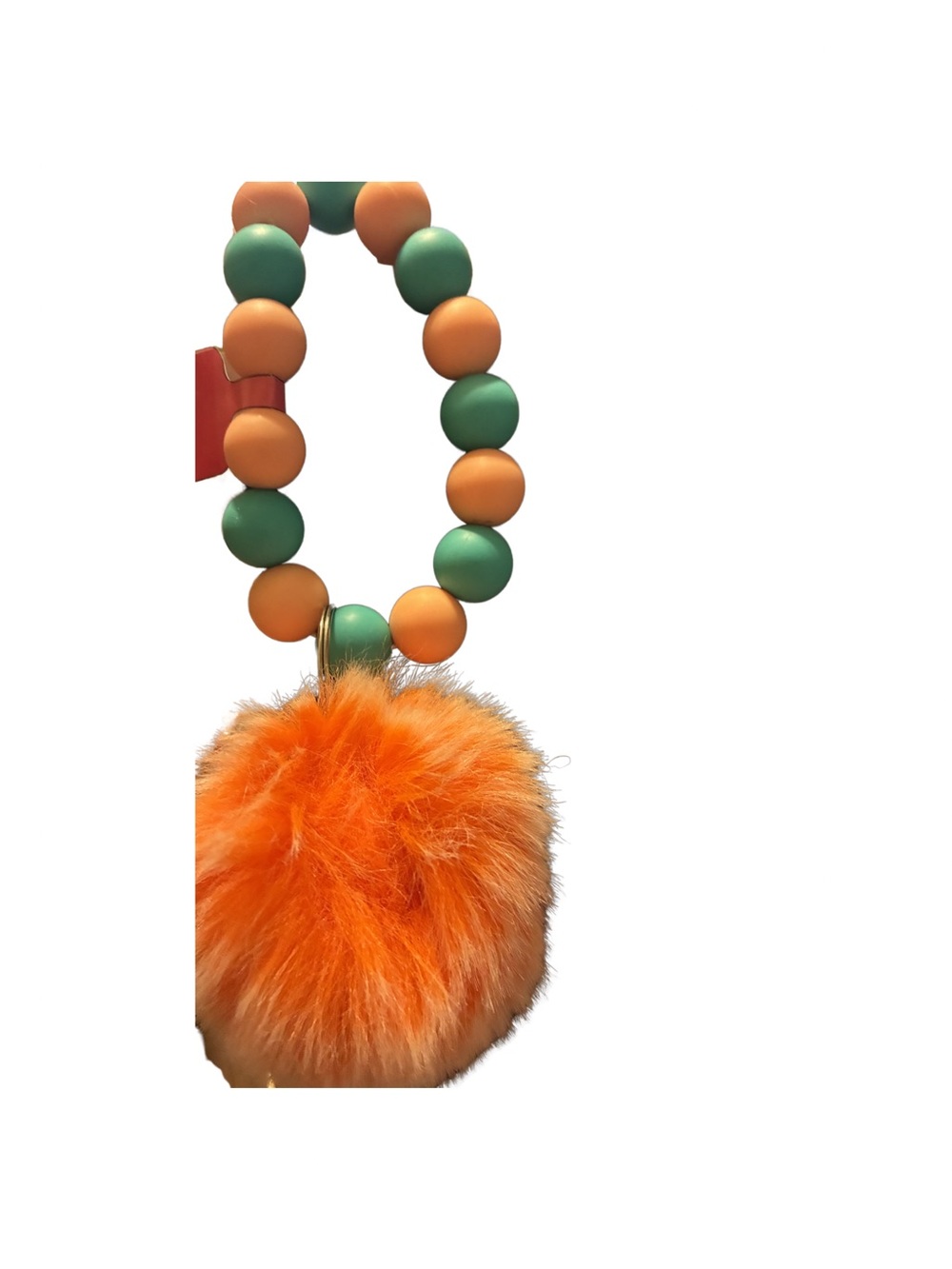 Kids Beaded Wristlet Keychain with Orange Pom Pom